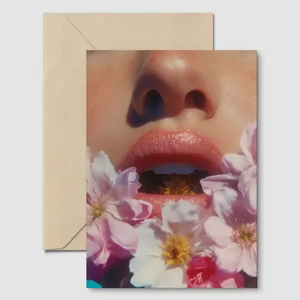 Woman Face Pink Flowers Close Up Portrait