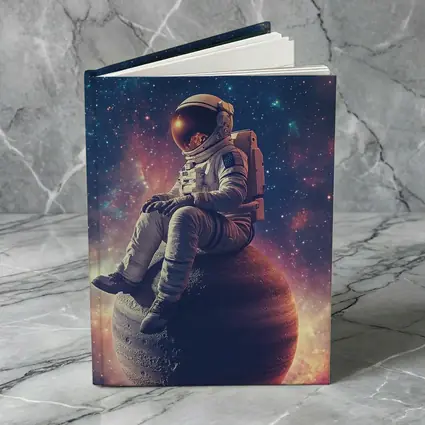 Astronaut Sitting on Planet Colorful Galaxy