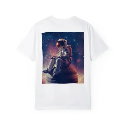 Astronaut Sitting on Planet Colorful Galaxy