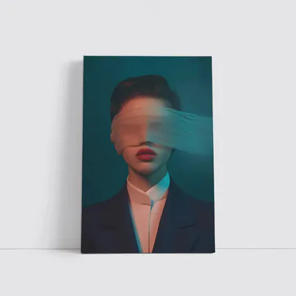 Blindfolded Woman Dark Teal Surreal Portrait