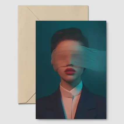 Blindfolded Woman Dark Teal Surreal Portrait
