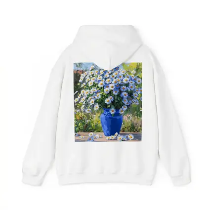 Daisy Bouquet Blue Vase Garden Setting
