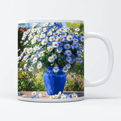 Daisy Bouquet Blue Vase Garden Setting