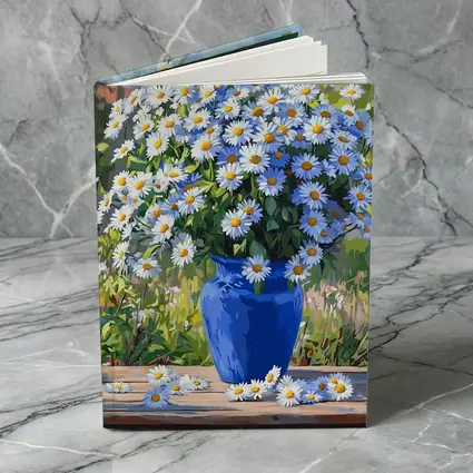 Daisy Bouquet Blue Vase Garden Setting