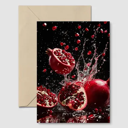 Red Pomegranates Exploding With Water Black Background