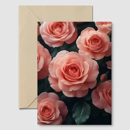Pink Roses Blooming Against Dark Background