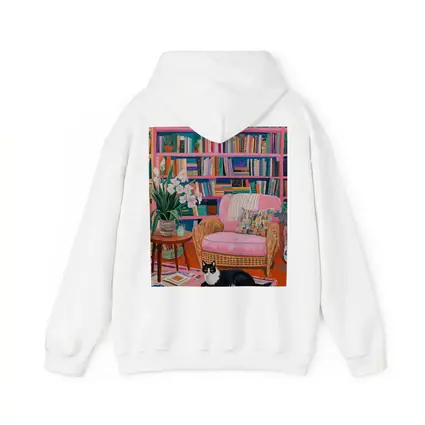 Tuxedo Cat Reading Room Colorful Bookshelf Art