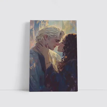 Fantasy Couple Romance Oil Painting Castle Background