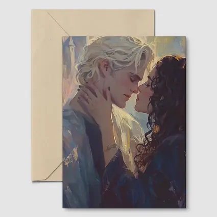 Fantasy Couple Romance Oil Painting Castle Background