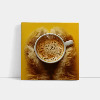 Dog Paws Holding Coffee Cup Yellow Background