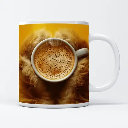 Dog Paws Holding Coffee Cup Yellow Background