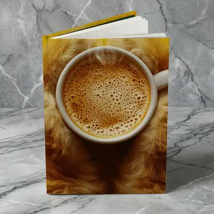 Dog Paws Holding Coffee Cup Yellow Background