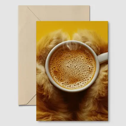 Dog Paws Holding Coffee Cup Yellow Background