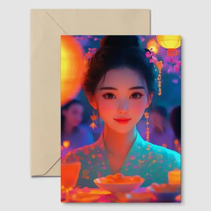 Chinese Girl Lantern Festival Digital Art