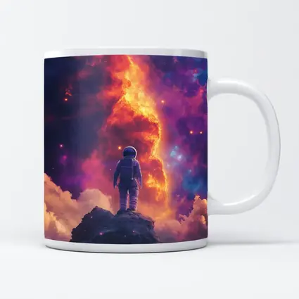 Astronaut Standing On Rock Cosmic Nebula