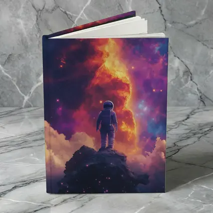 Astronaut Standing On Rock Cosmic Nebula
