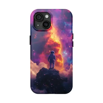 Astronaut Standing On Rock Cosmic Nebula