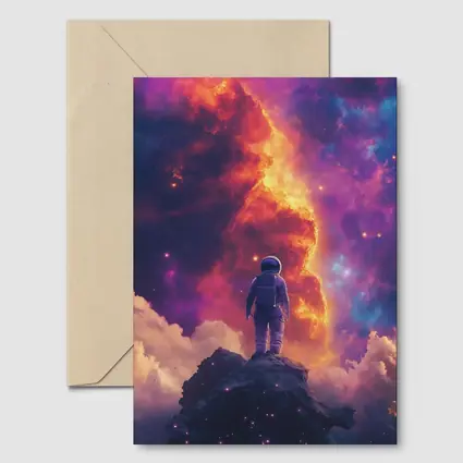 Astronaut Standing On Rock Cosmic Nebula