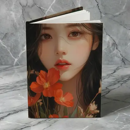 Asian Girl Portrait With Orange Wildflowers