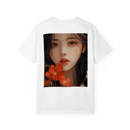 Asian Girl Portrait With Orange Wildflowers