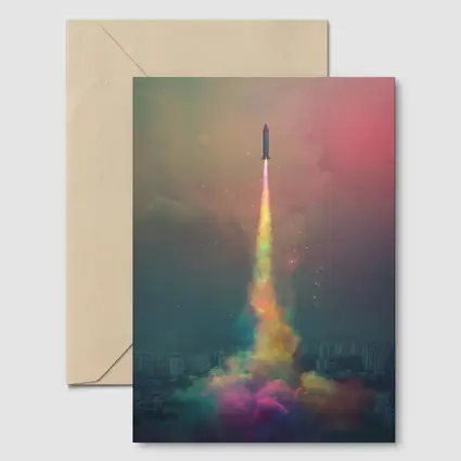 Rocket Launch Rainbow Trail Over City