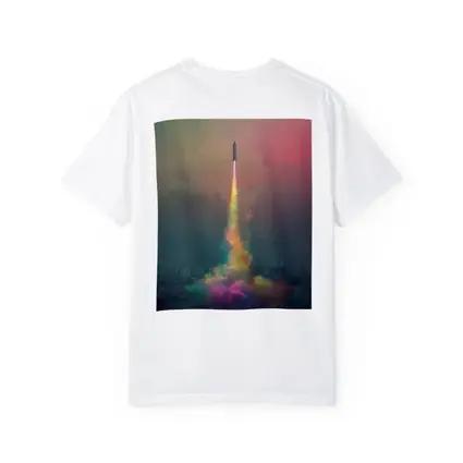 Rocket Launch Rainbow Trail Over City
