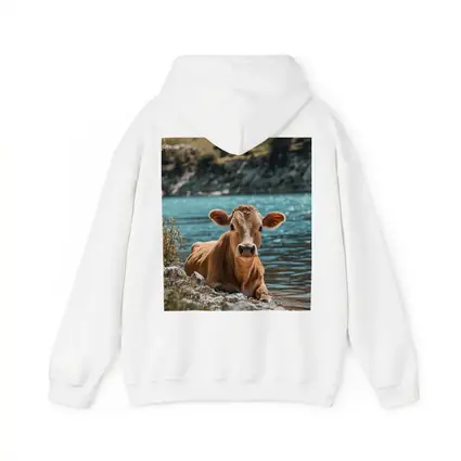 Young Calf Resting By Mountain Lake