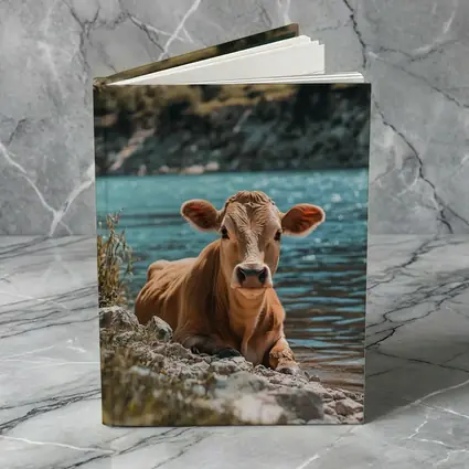 Young Calf Resting By Mountain Lake