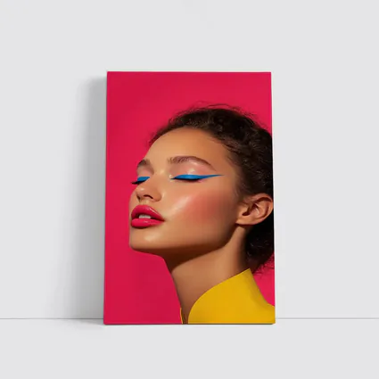 Bold Pop Art Makeup Woman Pink Background