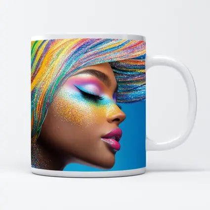 Rainbow Glitter Makeup Woman Blue Background