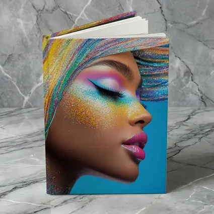 Rainbow Glitter Makeup Woman Blue Background