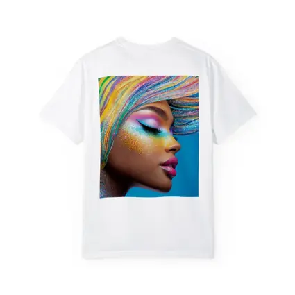 Rainbow Glitter Makeup Woman Blue Background