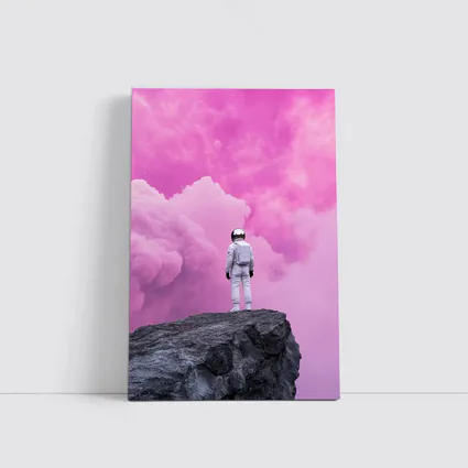 Astronaut Standing On Rock Pink Sky