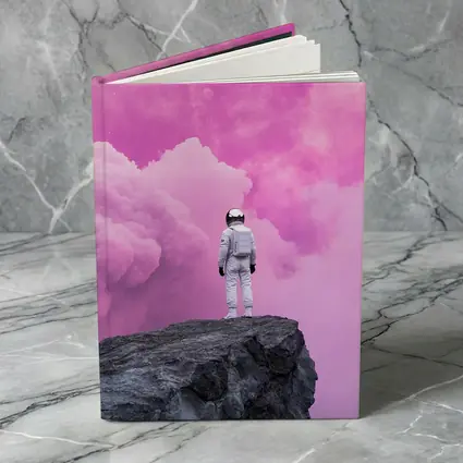Astronaut Standing On Rock Pink Sky