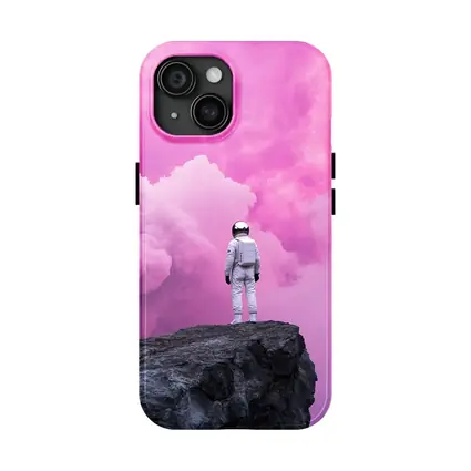 Astronaut Standing On Rock Pink Sky