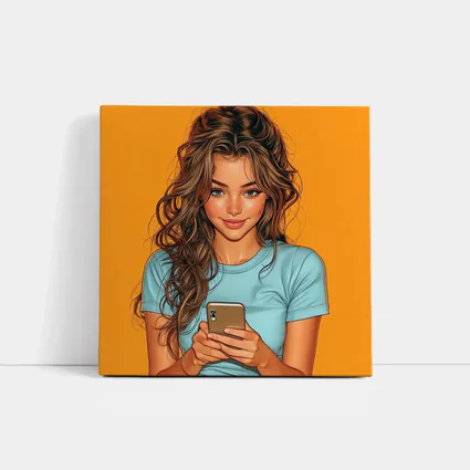 Smiling Girl With Phone Orange Background