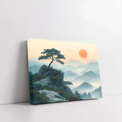 Japanese Pine Tree Mountain Sunrise Landscape