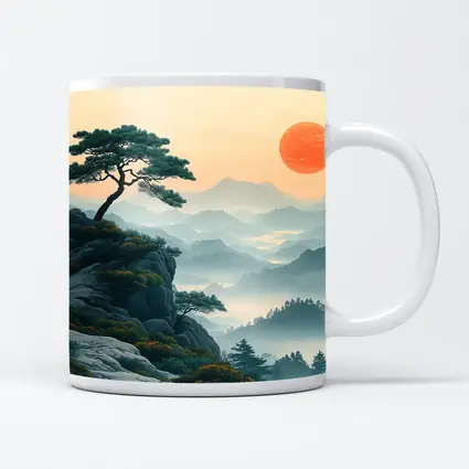 Japanese Pine Tree Mountain Sunrise Landscape