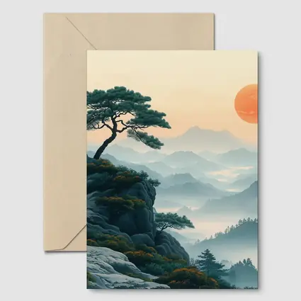 Japanese Pine Tree Mountain Sunrise Landscape