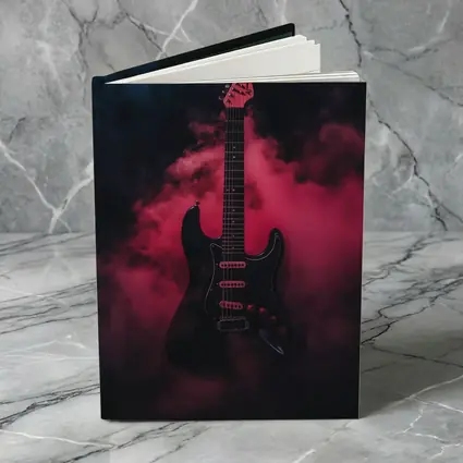 Black Electric Guitar Red Smoke Background