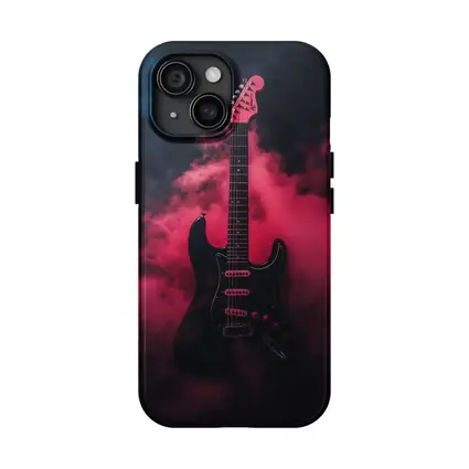 Black Electric Guitar Red Smoke Background