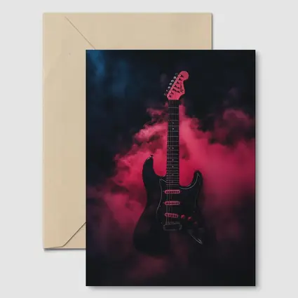 Black Electric Guitar Red Smoke Background