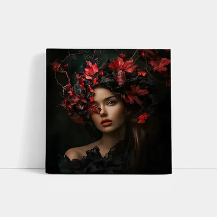 Dark Feminine Portrait Red Autumn Leaves Headdress