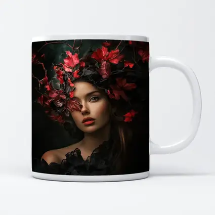 Dark Feminine Portrait Red Autumn Leaves Headdress