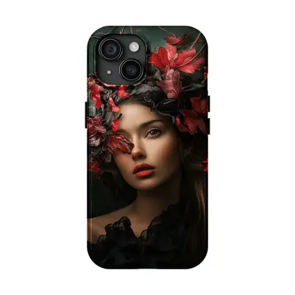 Dark Feminine Portrait Red Autumn Leaves Headdress