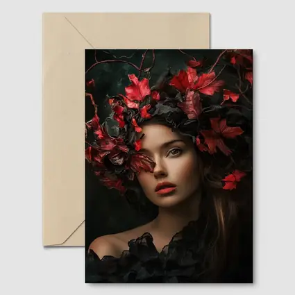 Dark Feminine Portrait Red Autumn Leaves Headdress