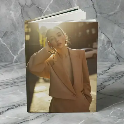Woman Beige Suit Sunlit Urban Street