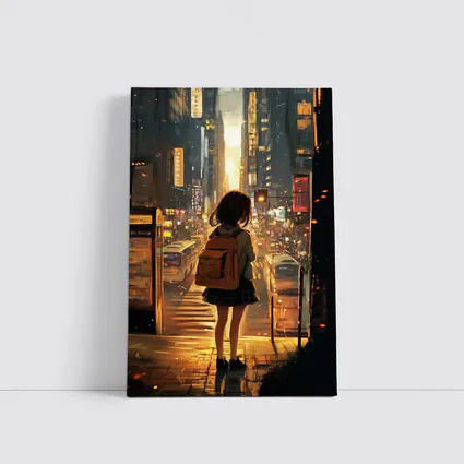 Anime Girl City Street Golden Sunset