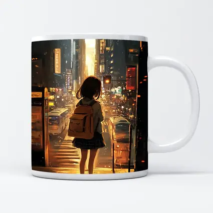 Anime Girl City Street Golden Sunset