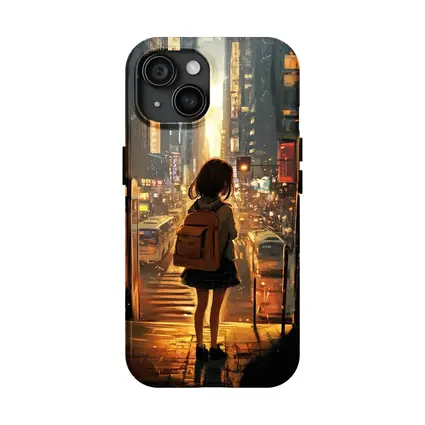 Anime Girl City Street Golden Sunset